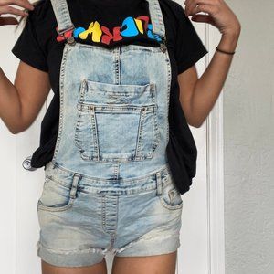 Denim Acid Wash Short Overalls XS